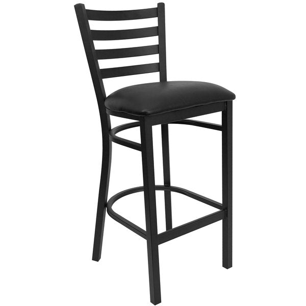 Walnut Bar Table, Round w/Black Seats, 36