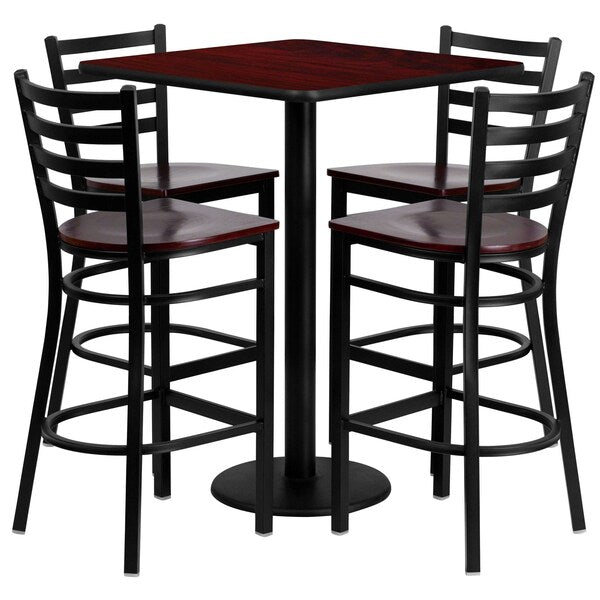 Mahogany Bar Table, Sqr w/Mah Seats, 30