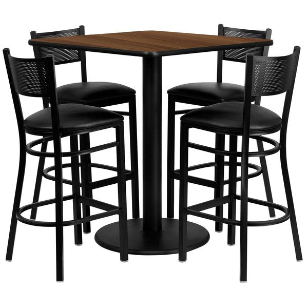 Square Walnut Table, Square w/Black Seats, 36