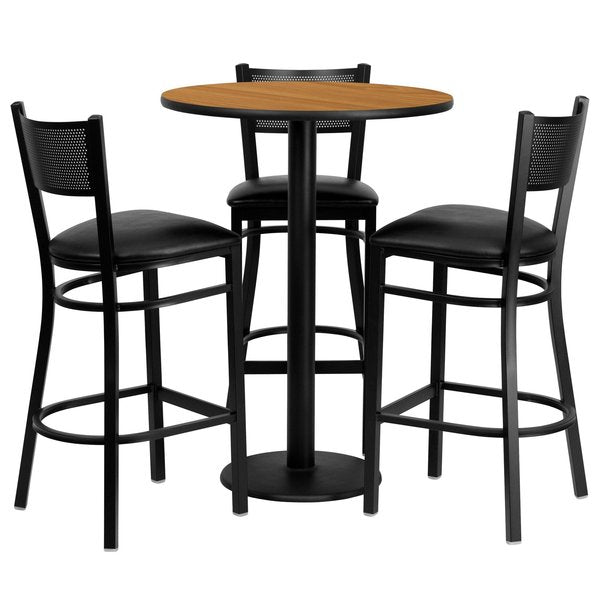 Natural Bar Table, Rnd w/Black Seats, 30