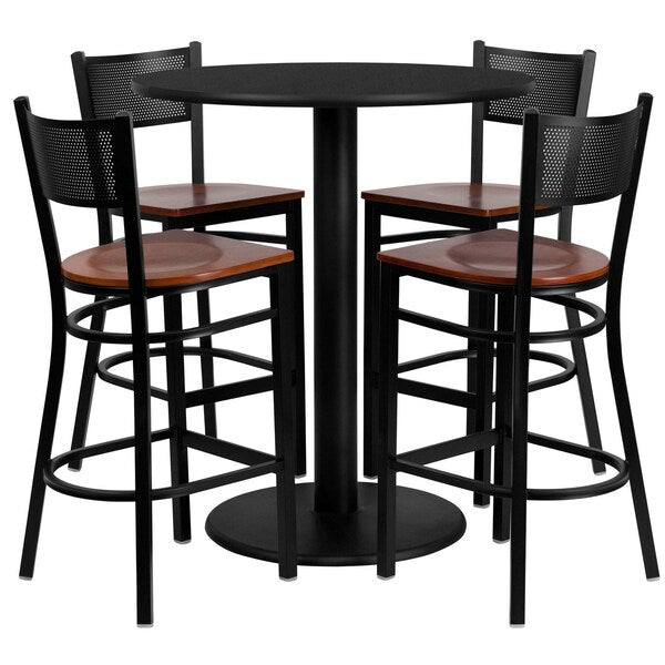 Blk Bar Table, Rnd w/Cherry Seats, 36