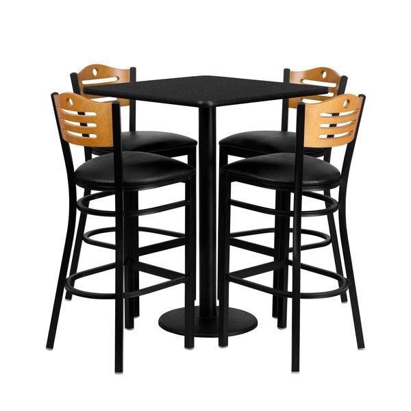 Blk Bar Table, Square w/Black Seats, 30