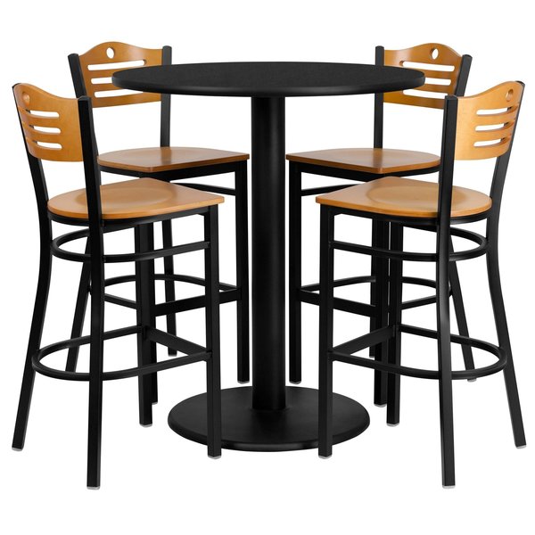 Blk Bar Table, Rnd w/Natural Seats, 36
