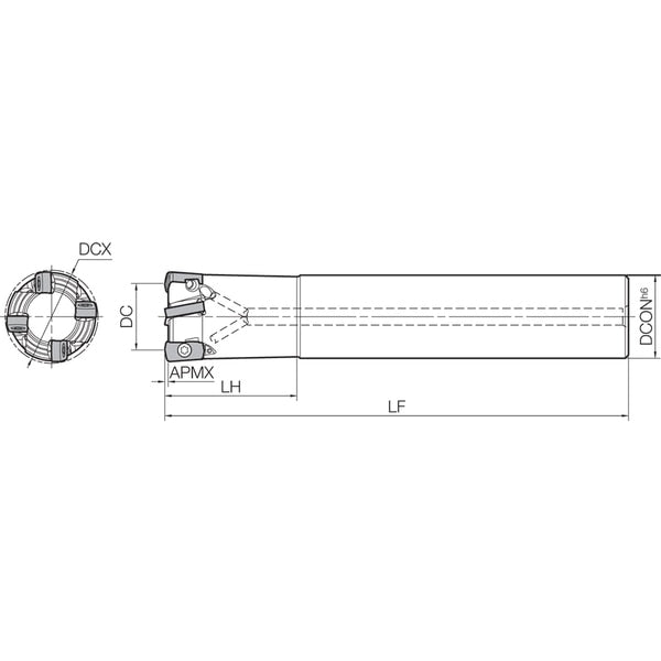 High Feed End Mill, MFH 22S20033T, MFH-RAPTOR Mini 22.00mm Dia