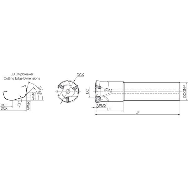 High Feed End Mill, MFH 40S32104T250, MFH-RAPTOR 40.00mm Dia