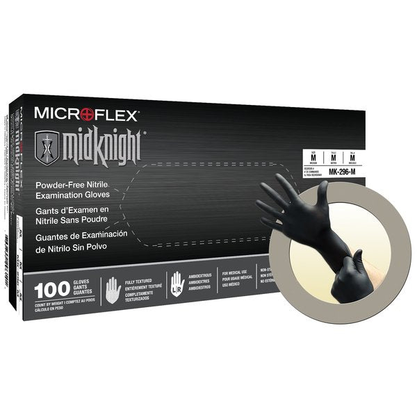 Disposable Gloves, Nitrile, Powder-Free, Black, L ( 9 ), 100 PK