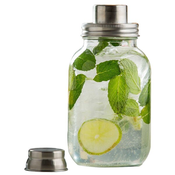 Mason Jar Glass Cktail Shkr SS Top, 14OZ
