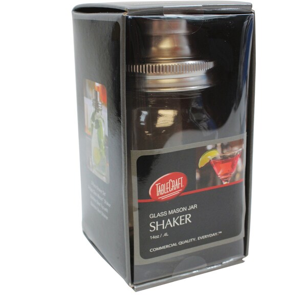 Mason Jar Glass Cktail Shkr SS Top, 14OZ