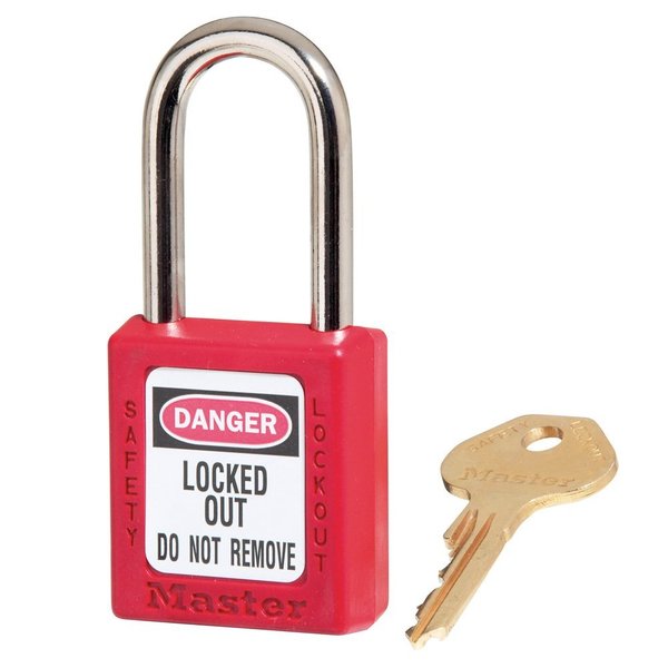 Lockout Padlock, Keyed Different, Thermoplastic, 1 1/2 in Shackle, Customizable Labels, Red