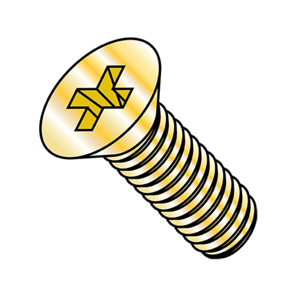 #6-32 x 3/8 in Phillips Flat Machine Screw, Zinc Yellow Steel, 10000 PK