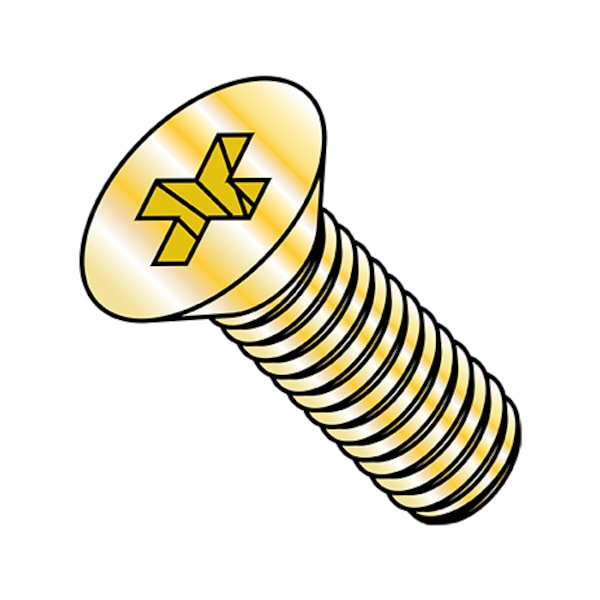 #6-32 x 1/2 in Phillips Flat Machine Screw, Zinc Yellow Steel, 10000 PK