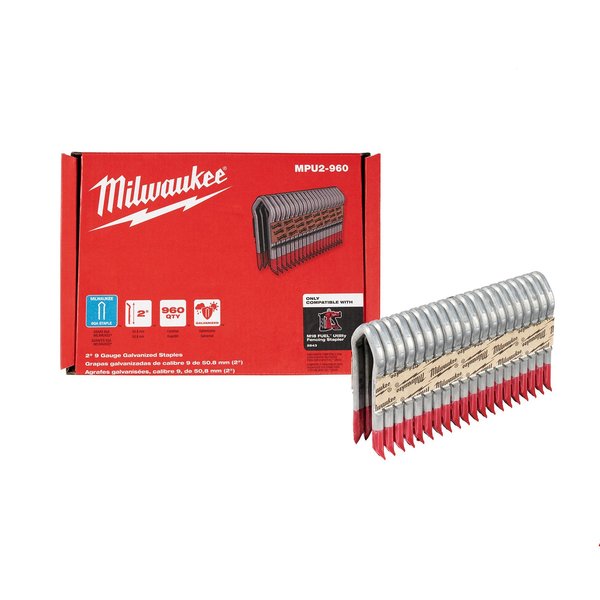 Cable Staples, 9 ga, Diamond Crown, 2 in Leg L, Aluminum, 960 PK