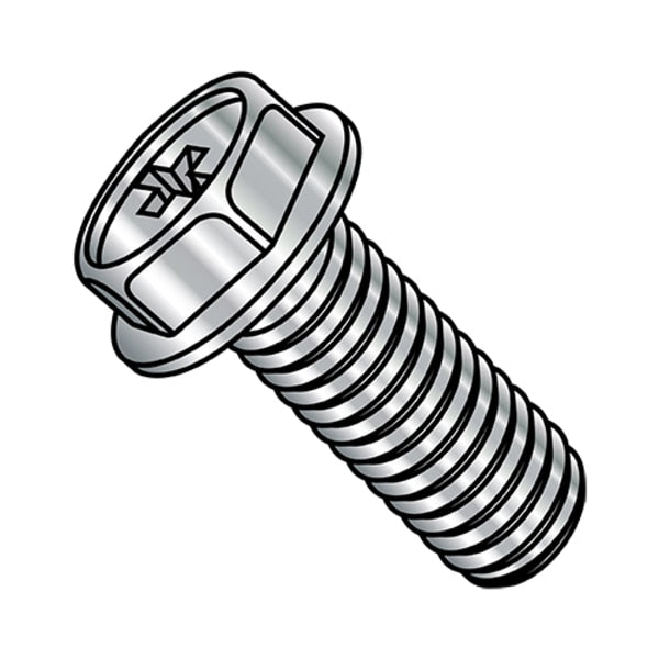 #12-24 x 1/2 in Phillips Hex Machine Screw, Plain Stainless Steel, 1000 PK