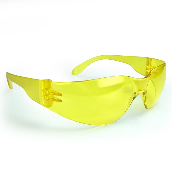 Safety Glasses, Wraparound Amber Polycarbonate Lens, Scratch-Resistant