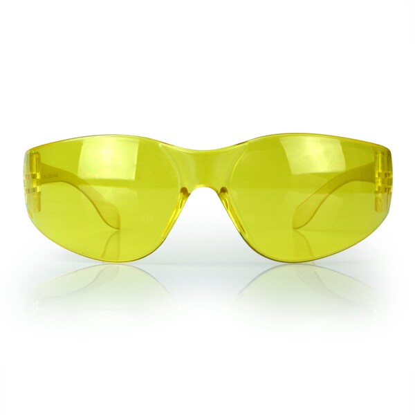 Safety Glasses, Wraparound Amber Polycarbonate Lens, Scratch-Resistant
