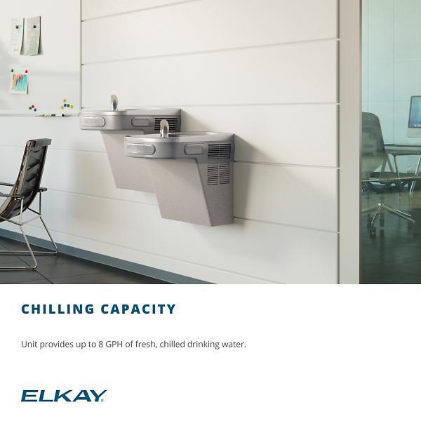 Single Drinking Fountain, On-Wall, Non-Filtered, Refrigerated, Front Pushbar, 19-7/8 in H, Gray