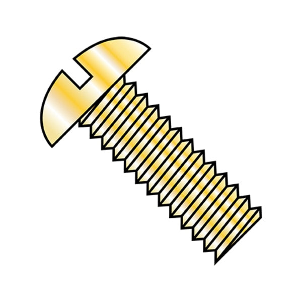 #6-32 x 3/4 in Slotted Round Machine Screw, Zinc Yellow Steel, 10000 PK