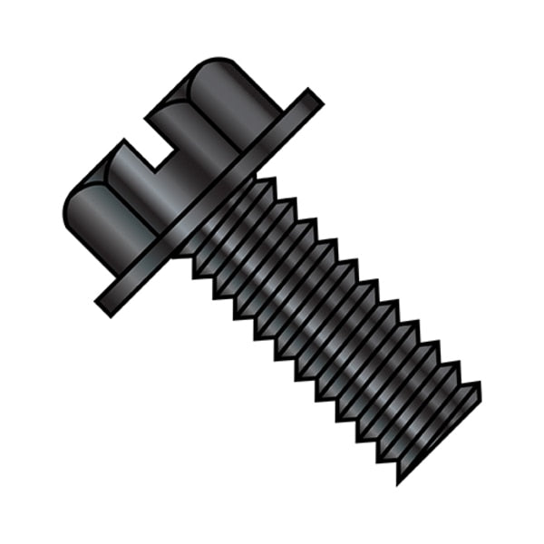 #8-32 x 3/4 in Slotted Hex Machine Screw, Black Oxide Steel, 8000 PK