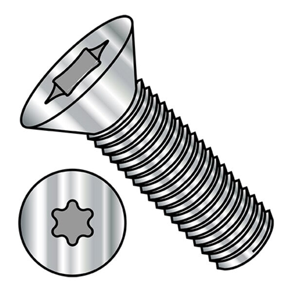 #10-24 x 1 in Torx Flat Machine Screw, Plain Stainless Steel, 3000 PK