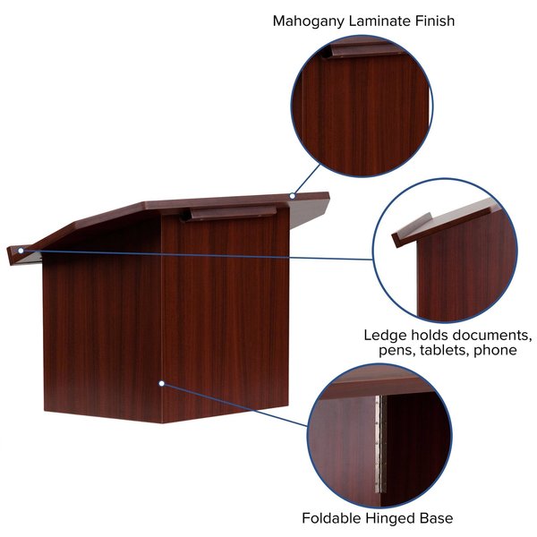 Foldable Tabletop Lectern, Mahogany, 27