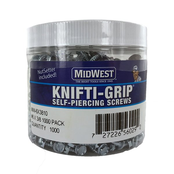 Self-Drilling Screw, #6 x 3/8 in, Zinc Plated Steel Hex Head Hex Drive