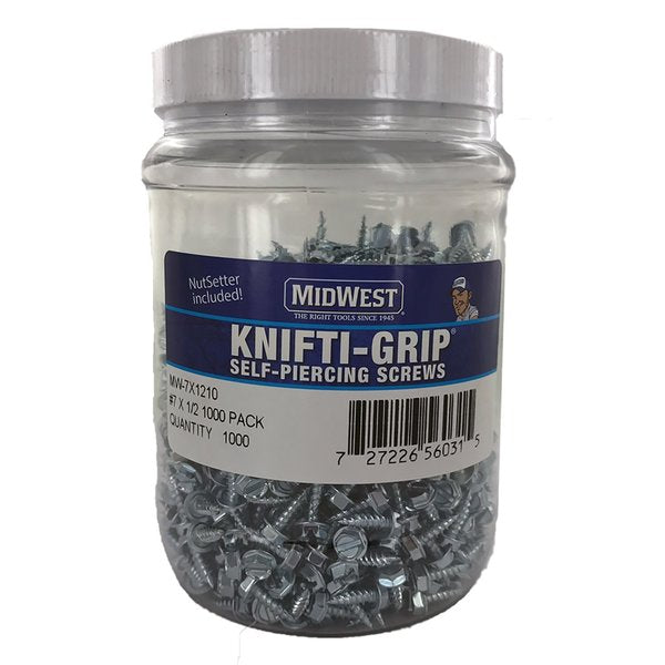Self-Drilling Screw, #7 x 1/2 in, Zinc Plated Steel Hex Head Hex Drive
