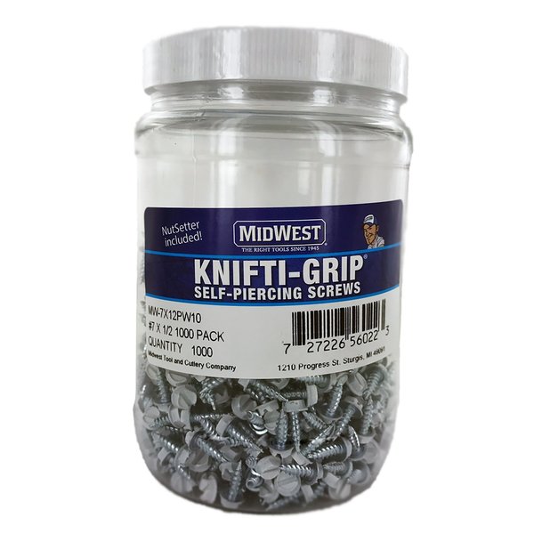 Self-Drilling Screw, #7 x 1/2 in, Zinc Plated Steel Hex Head Hex Drive