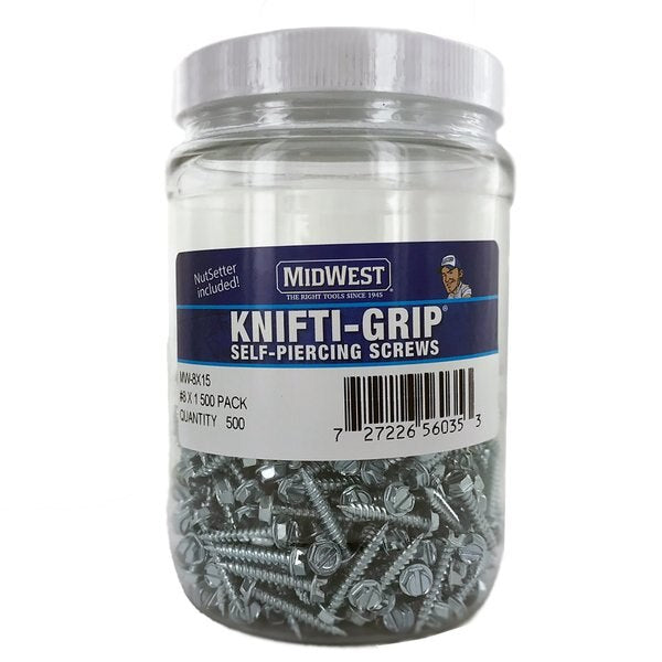 Self-Drilling Screw, #8 x 1 in, Zinc Plated Steel Hex Head Hex Drive