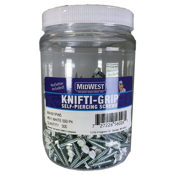Self-Drilling Screw, #8 x 1 in, Zinc Plated Steel Hex Head Hex Drive