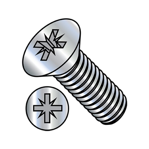 #6-32 x 3/8 in Pozidriv Flat Machine Screw, Zinc Plated Steel, 10000 PK
