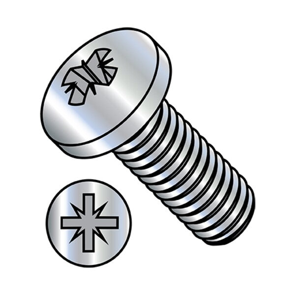 #4-40 x 3/8 in Pozidriv Pan Machine Screw, Zinc Plated Steel, 10000 PK