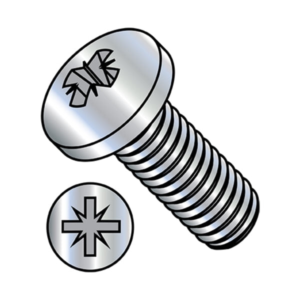 #4-40 x 1/2 in Pozidriv Pan Machine Screw, Zinc Plated Steel, 10000 PK