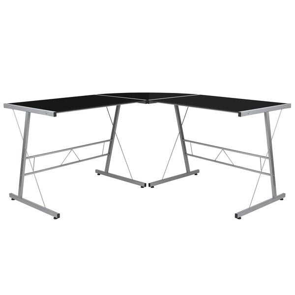 Black Glass L-Shape Corner Computer Desk