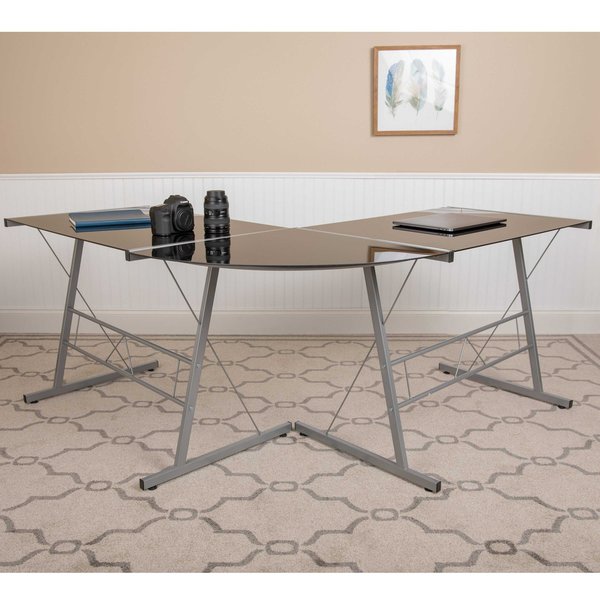 Black Glass L-Shape Corner Computer Desk