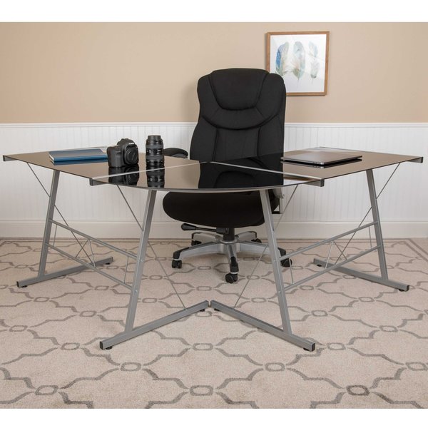 Black Glass L-Shape Corner Computer Desk