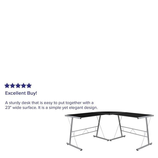 Black Glass L-Shape Corner Computer Desk