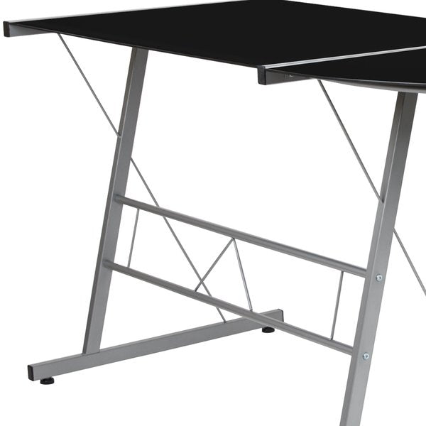 Black Glass L-Shape Corner Computer Desk