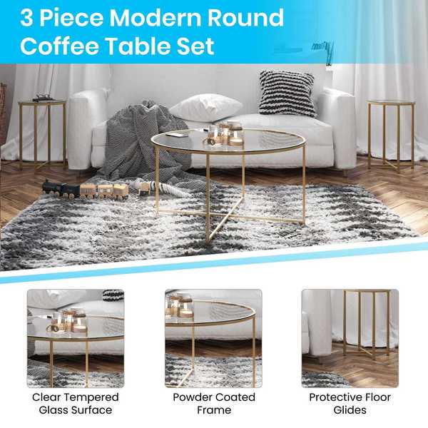 Round Greenwich Glass Table Set, 3PCS, 35.5