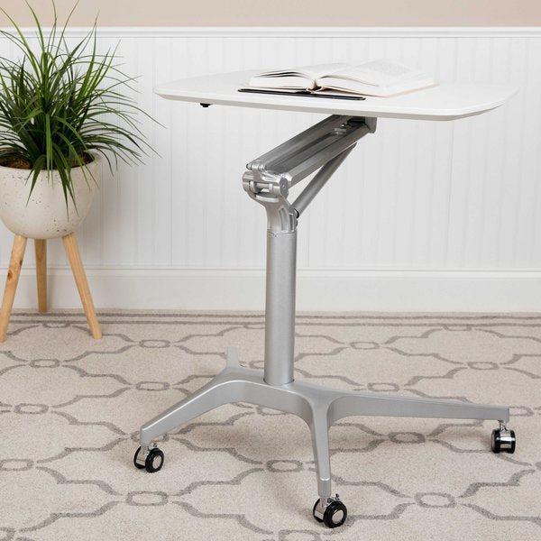 White Mobile Sit to Stand Desk