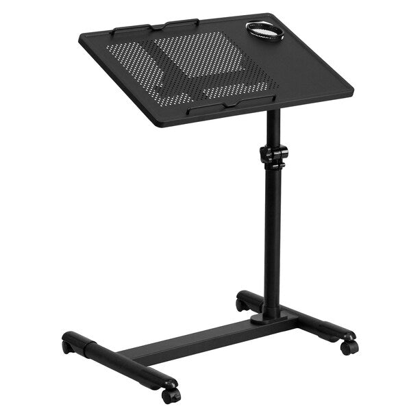 Adjustable Height Steel Mobile Computer Desk, 17 1/2 in D, 22 1/2 in W, Black