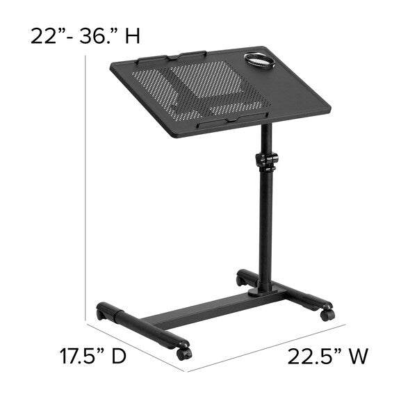 Adjustable Height Steel Mobile Computer Desk, 17 1/2 in D, 22 1/2 in W, Black