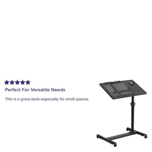 Adjustable Height Steel Mobile Computer Desk, 17 1/2 in D, 22 1/2 in W, Black
