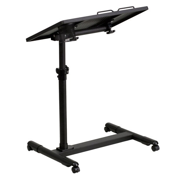 Adjustable Height Steel Mobile Computer Desk, 17 1/2 in D, 22 1/2 in W, Black