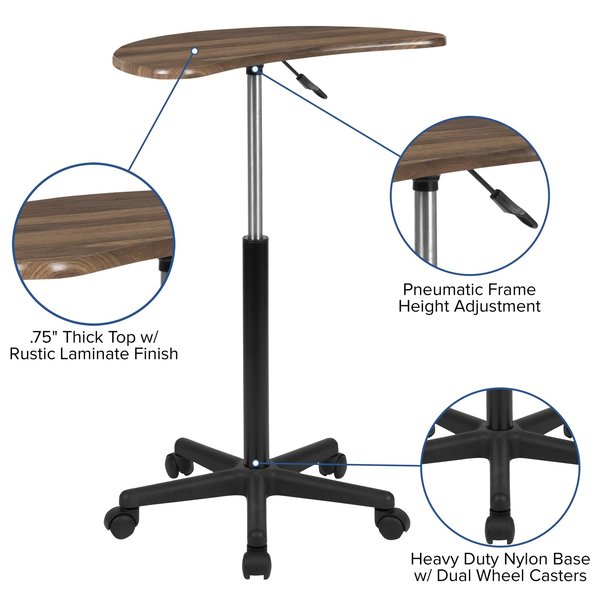 Rustic Walnut Sit to Stand Mobile Laptop