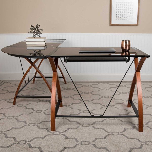 Black Glass L-Shape Corner Computer Desk
