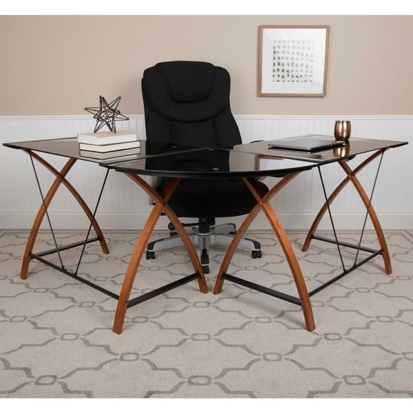 Black Glass L-Shape Corner Computer Desk