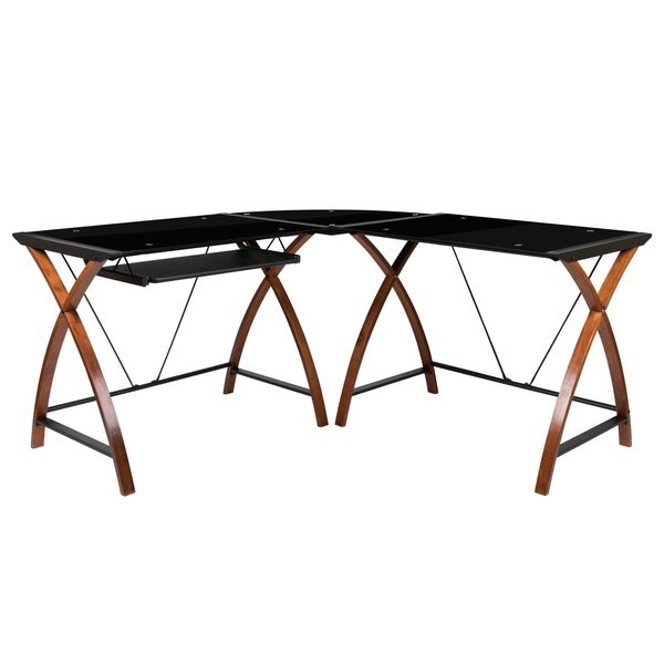 Black Glass L-Shape Corner Computer Desk