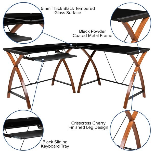 Black Glass L-Shape Corner Computer Desk