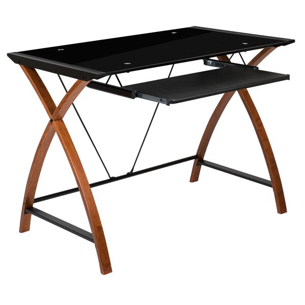 Computer Desk; Black Glass Top, Pull-Out Tray