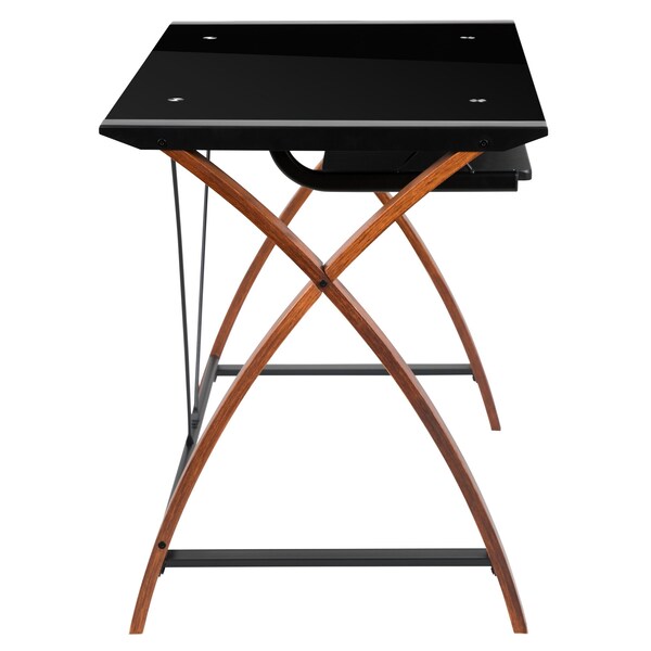Computer Desk; Black Glass Top, Pull-Out Tray